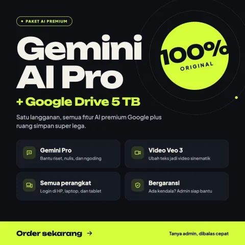 Google Gemini AI Pro & Drive 5 TB, Garansi 3 Bulan