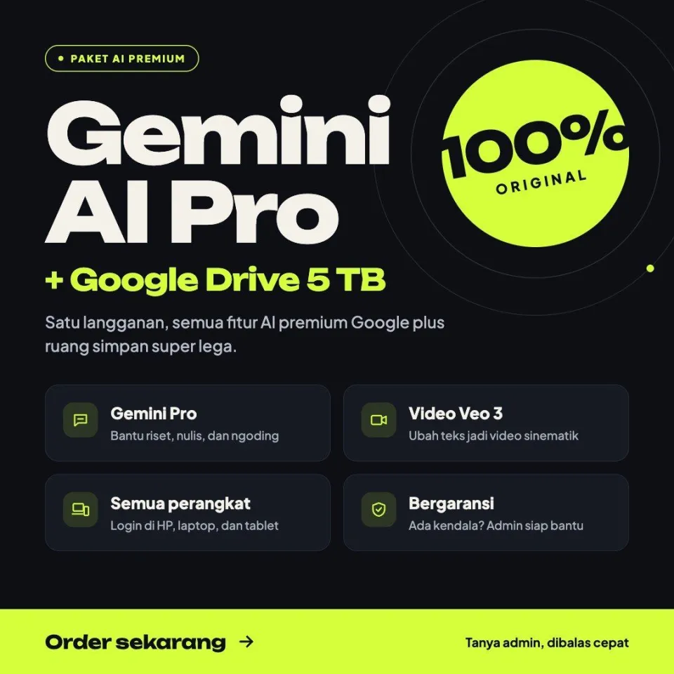 Google Gemini AI Pro & Drive 5 TB, Garansi 3 Bulan